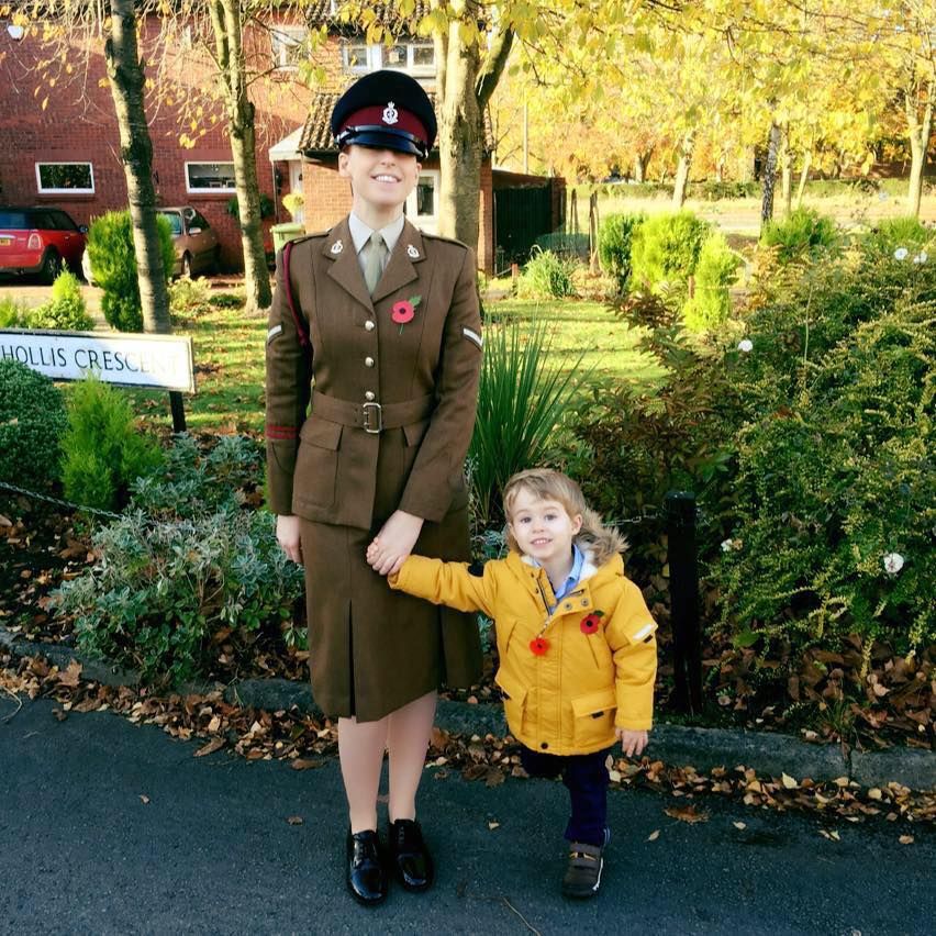 Leanne in uniform with her son