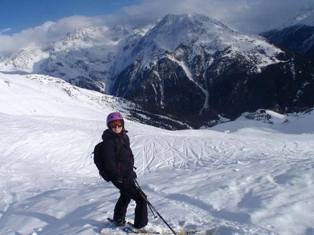 Leanne skiing in the Austrian Alps with her friend