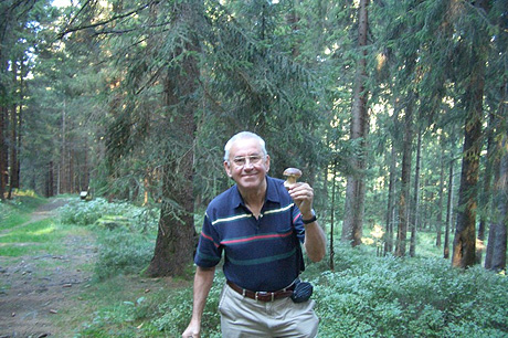 Dieter in the Bockswiese woods holding a Stein Pilz (edible mushroom).