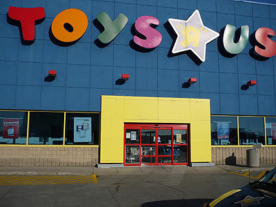 Toys R Us Store in our neighborhood with the automatic doors that closed on me, knocking me to the ground.