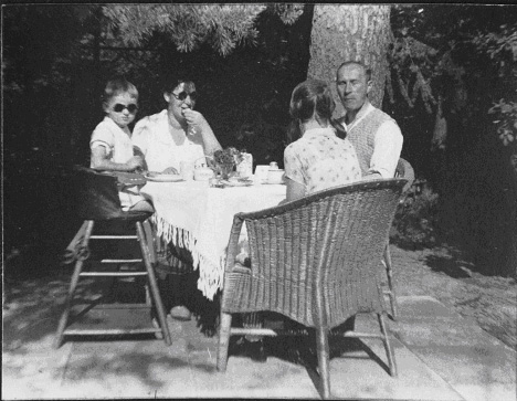 Sunday breakfast under the large pine tree